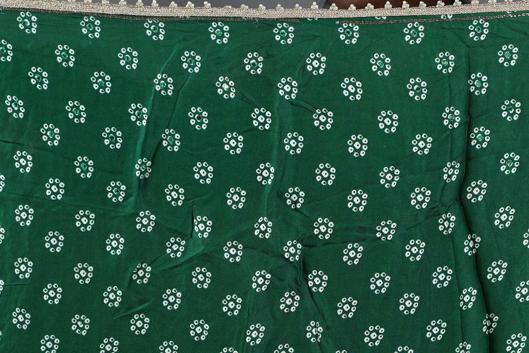 Designer Tie & Dye Green Dola Silk Saree