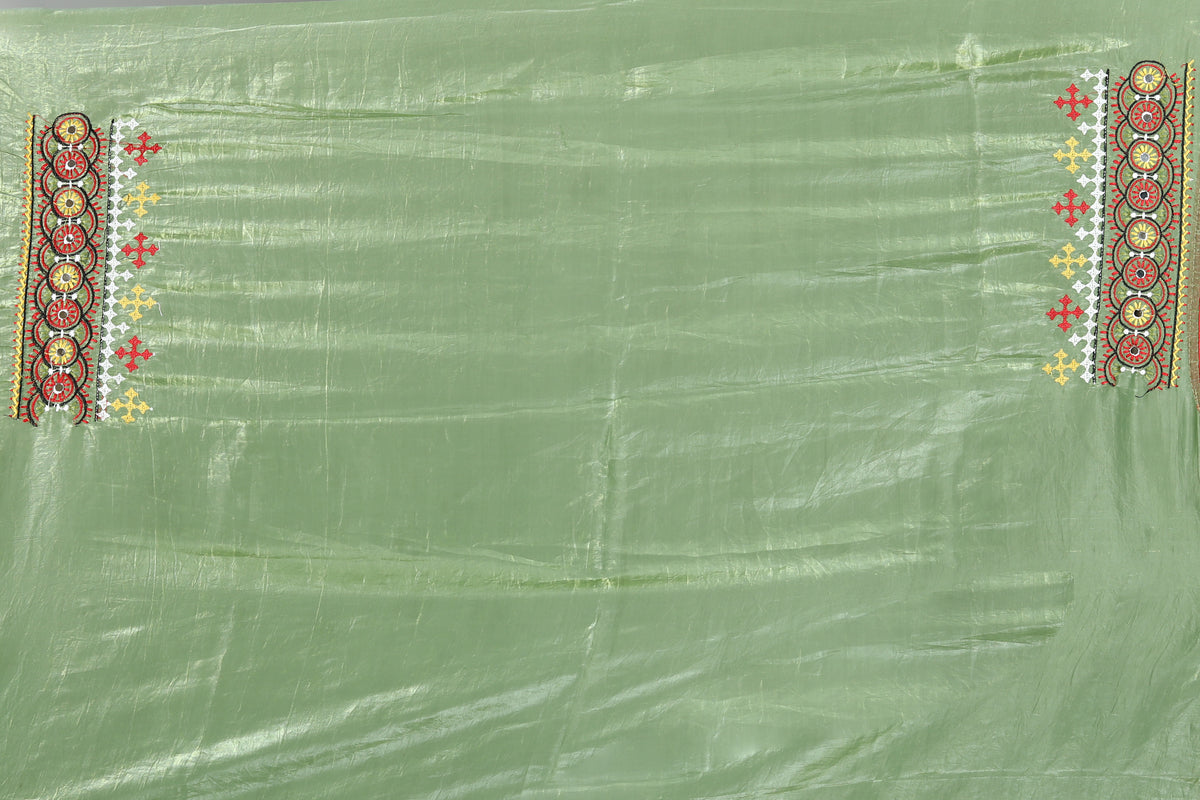 Green Blended Silk Saree with Threadwork