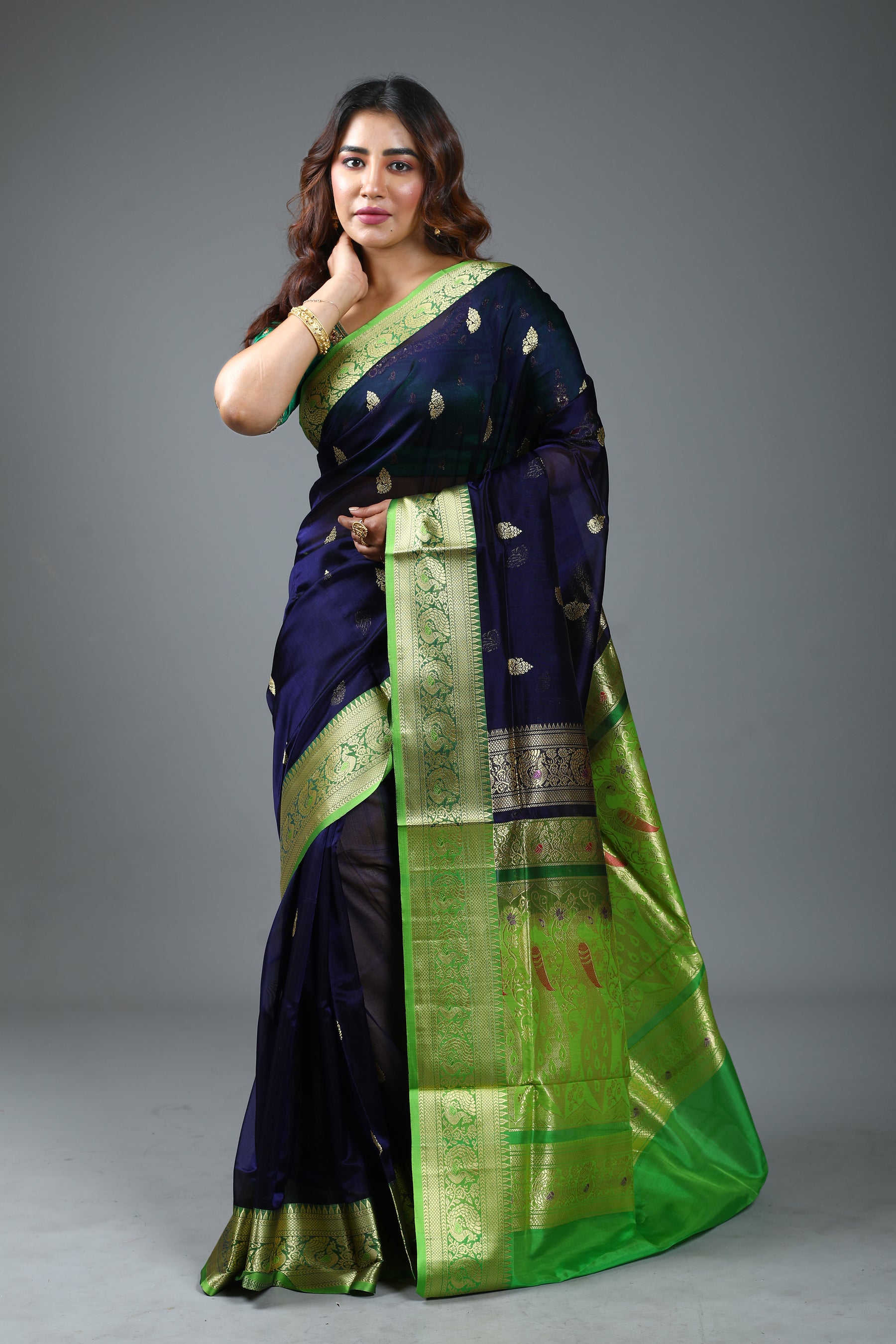 Navy Blue Blended Khaddi Saree