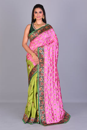 Fancy Pink & Green Half & Half Silk Saree - Keya Seth Exclusive