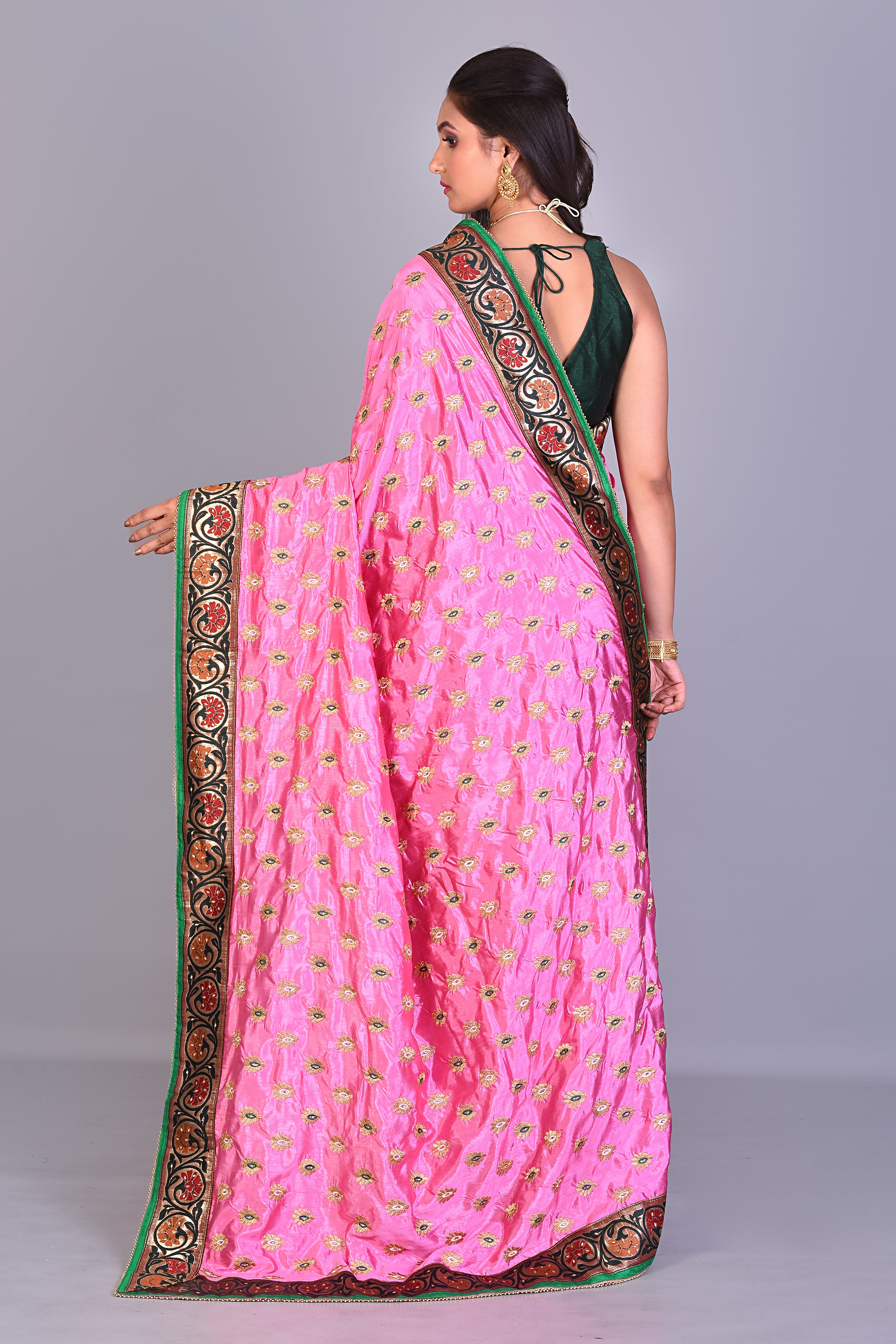 Fancy Pink & Green Half & Half Silk Saree - Keya Seth Exclusive