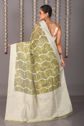 Green Blended Tissue Saree with Jalwork - Keya Seth Exclusive