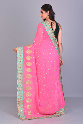 Pink Georgette Saree with Sea Green Borders - Keya Seth Exclusive