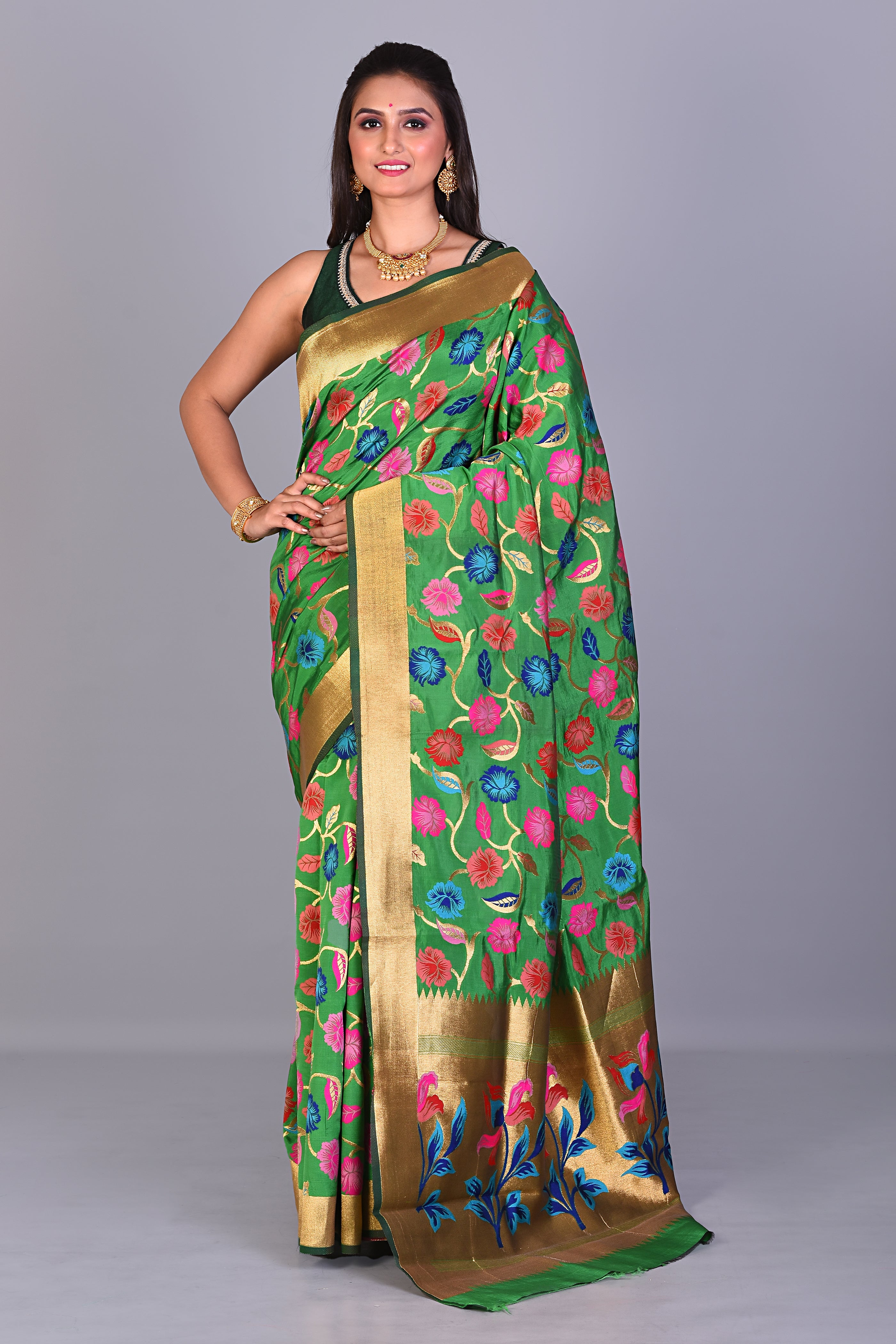 Fancy Green Silk Saree with Threadwork - Keya Seth Exclusive