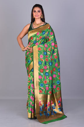 Fancy Green Silk Saree with Threadwork - Keya Seth Exclusive