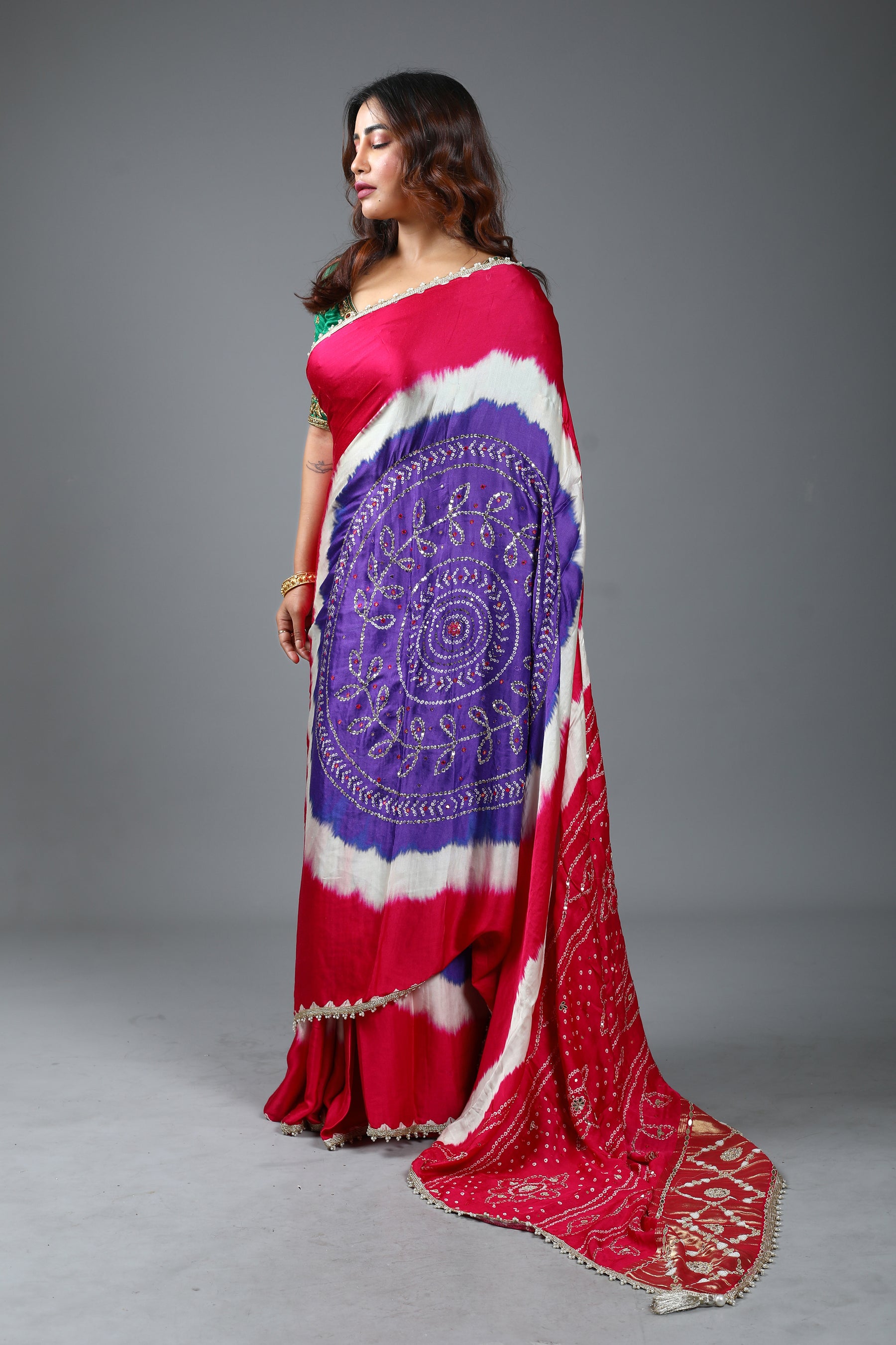 Designer Tie & Dye Pink Dola Silk Saree