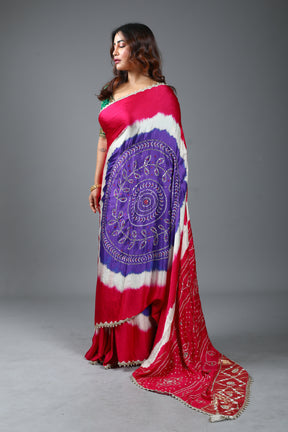 Designer Tie & Dye Pink Dola Silk Saree