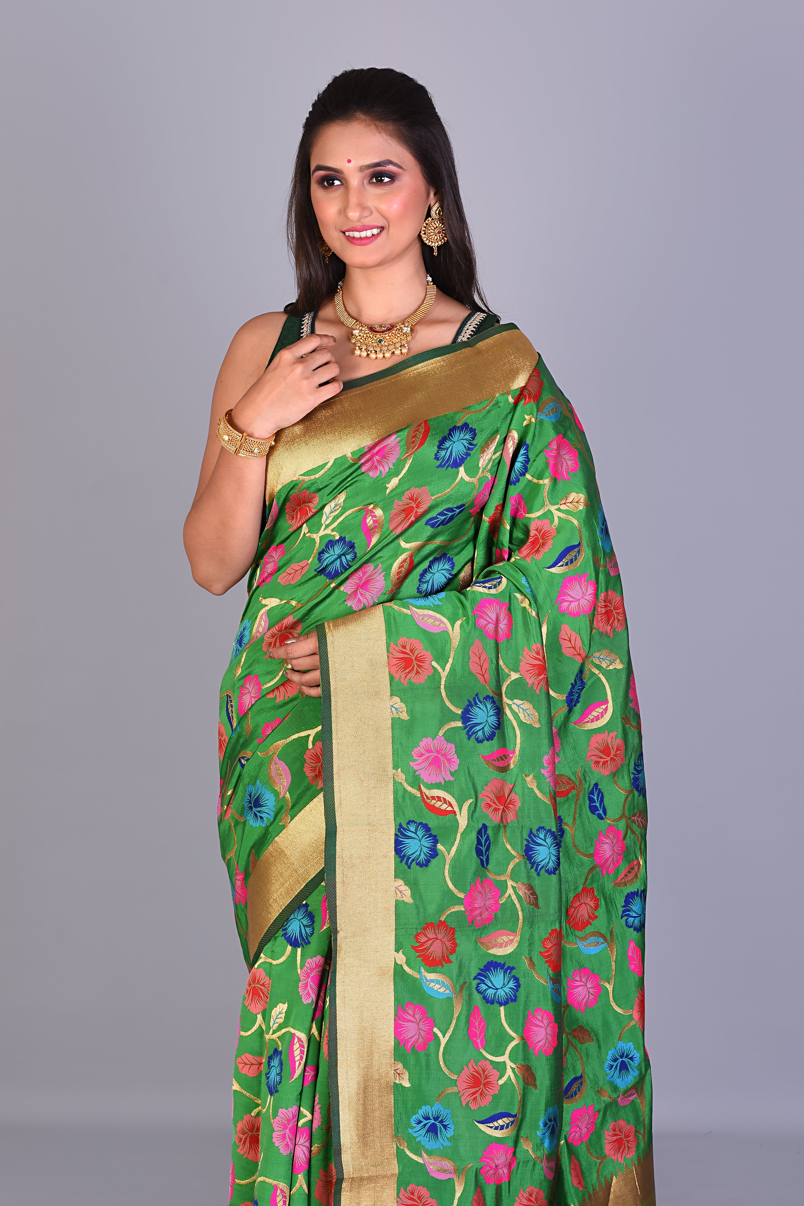 Fancy Green Silk Saree with Threadwork - Keya Seth Exclusive