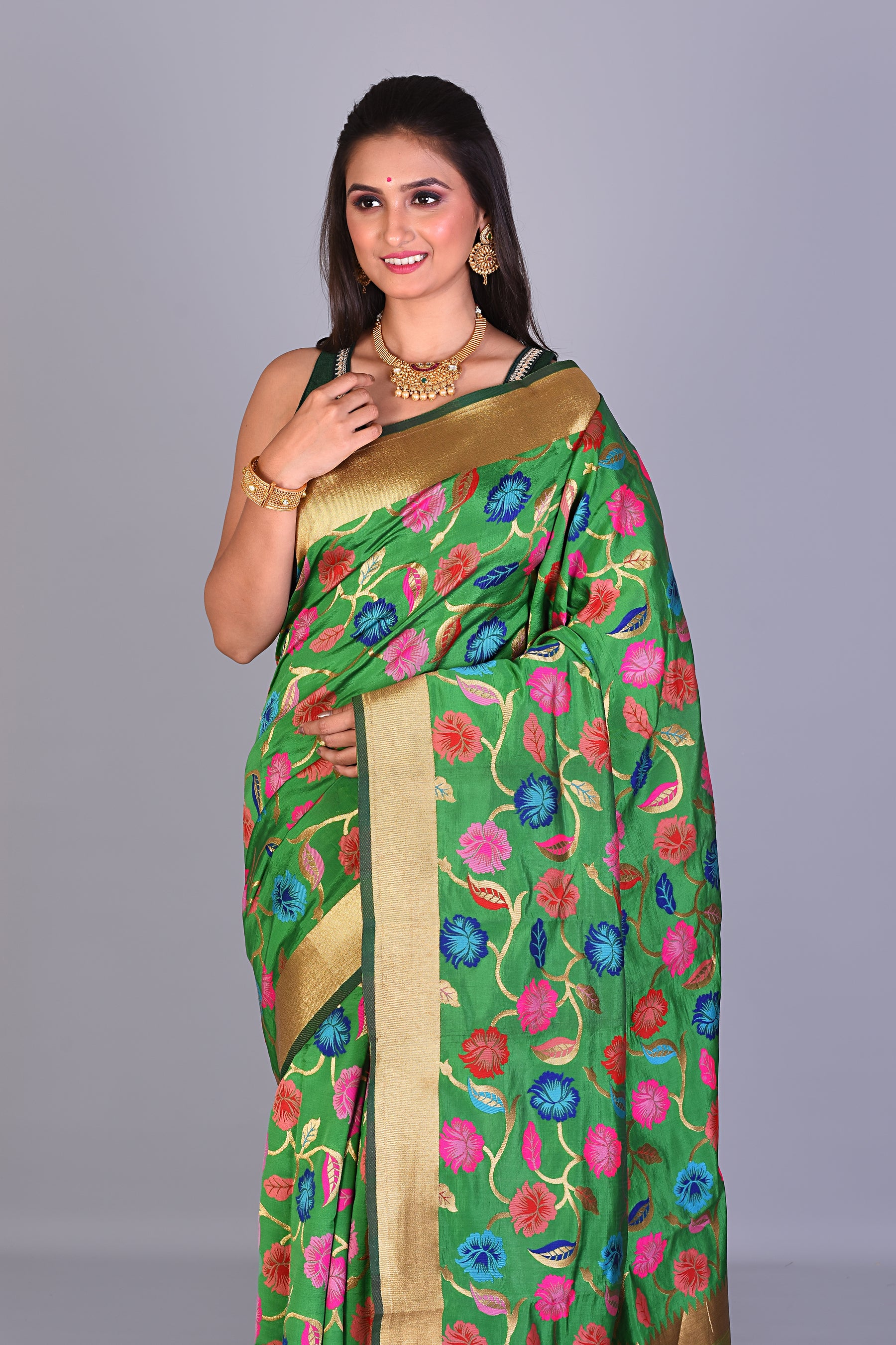 Fancy Green Silk Saree with Threadwork - Keya Seth Exclusive