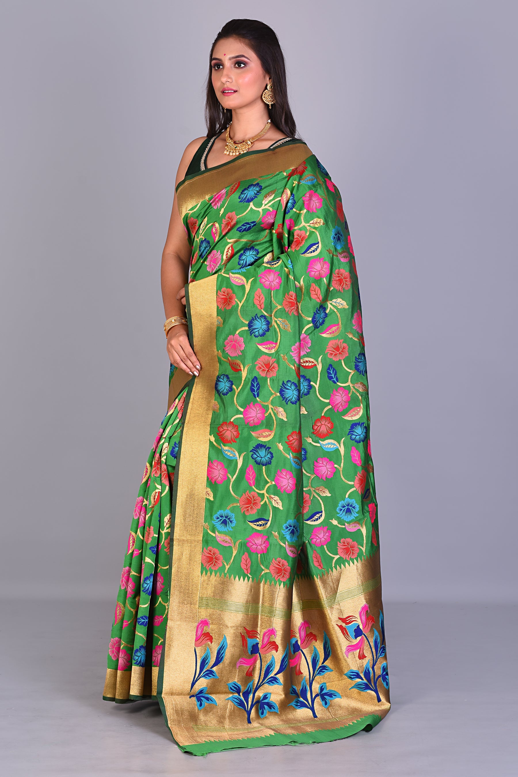 Fancy Green Silk Saree with Threadwork - Keya Seth Exclusive