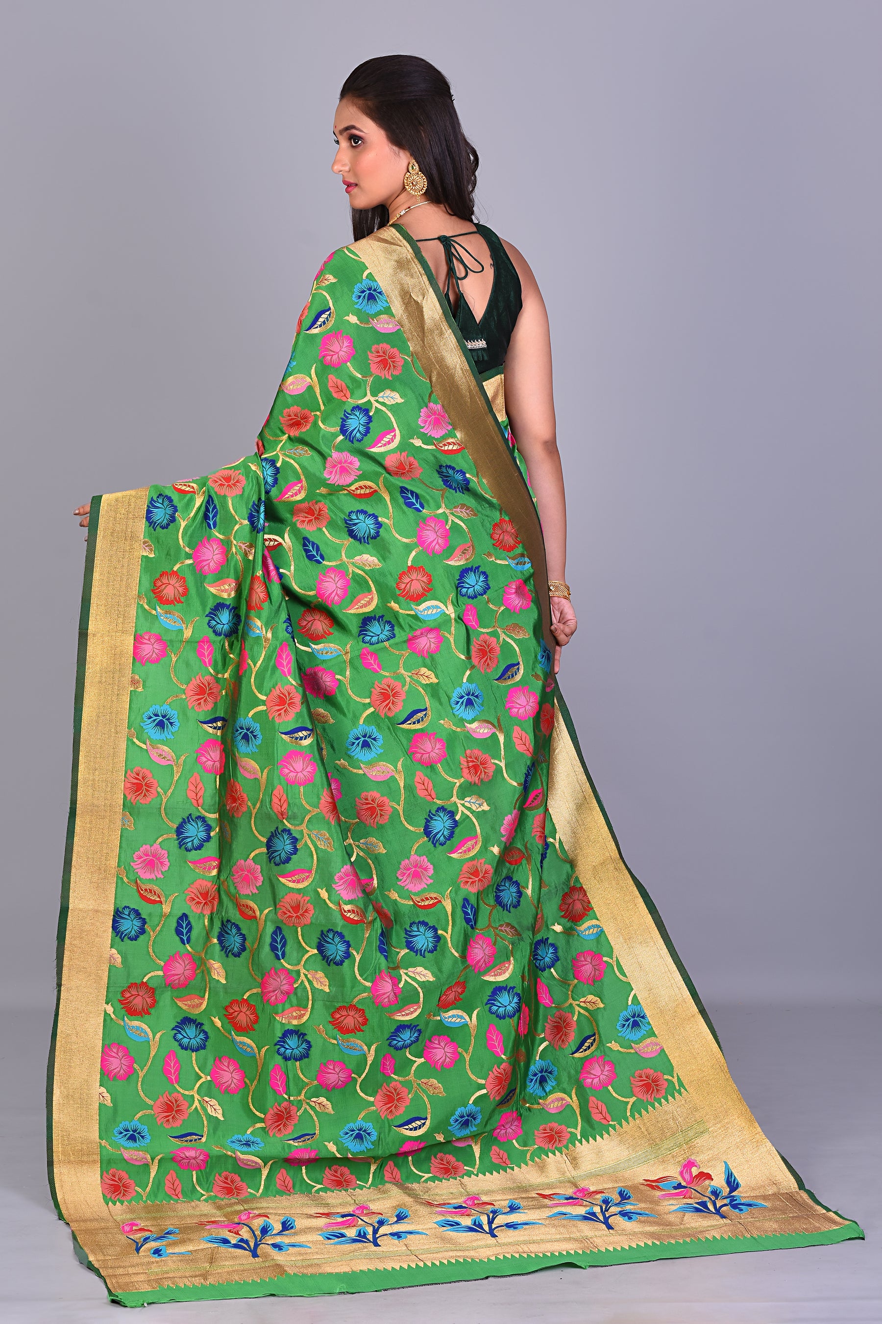 Fancy Green Silk Saree with Threadwork - Keya Seth Exclusive