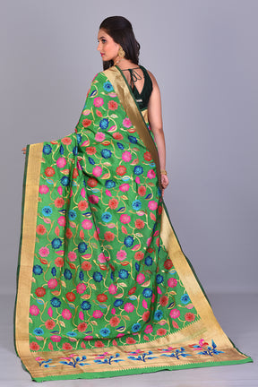 Fancy Green Silk Saree with Threadwork - Keya Seth Exclusive