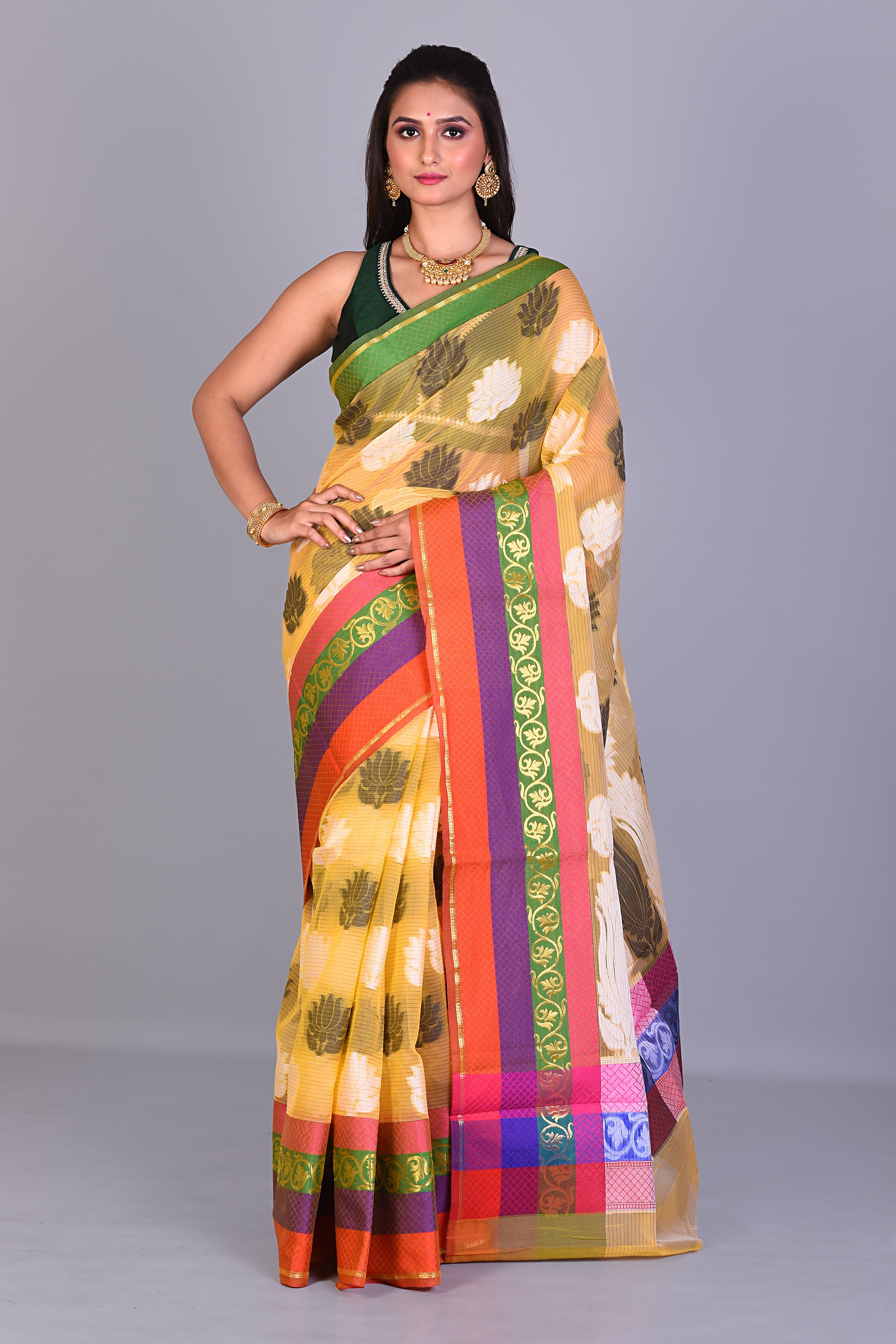 Fancy Yellow Silk Saree with Threadwork - Keya Seth Exclusive