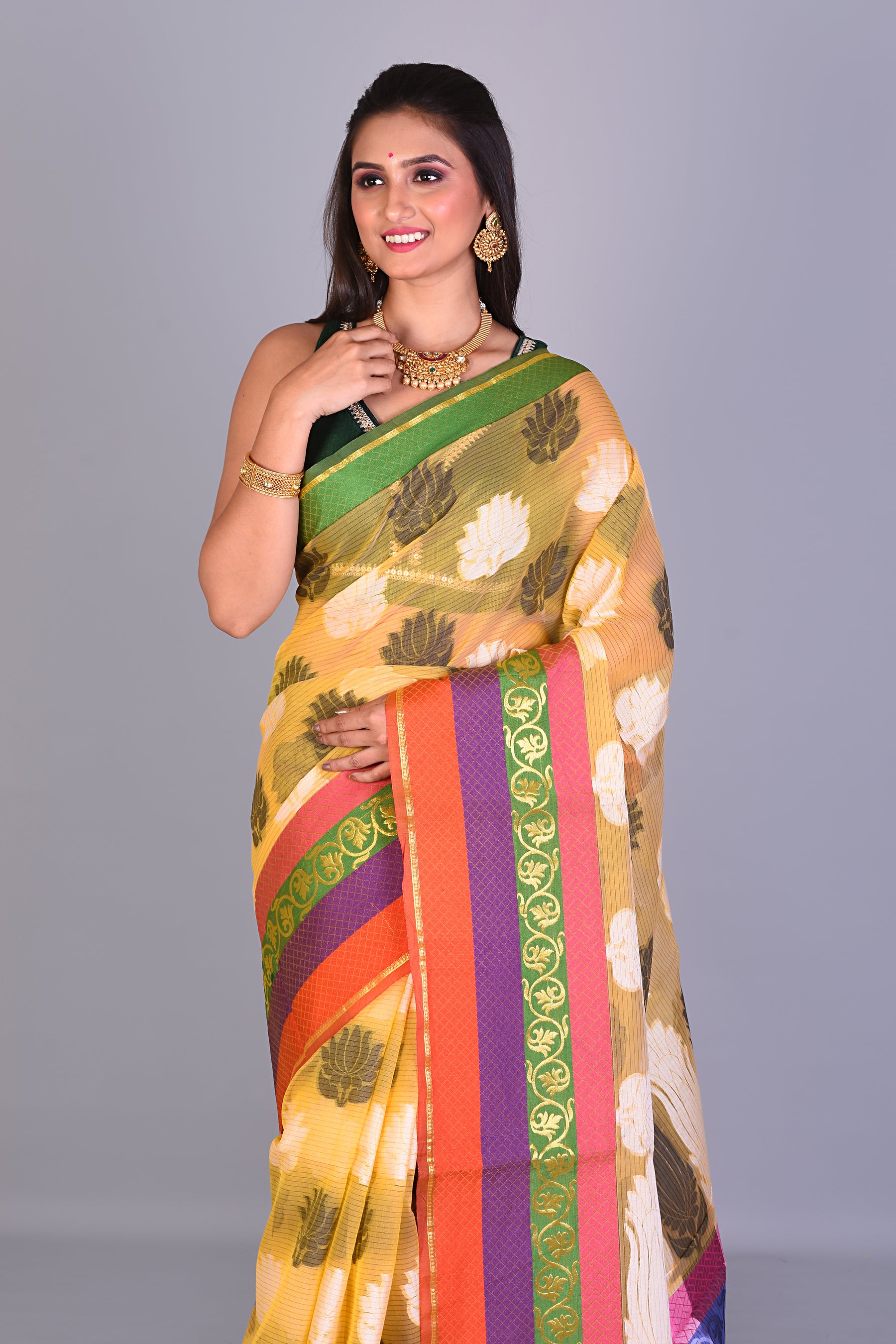 Fancy Yellow Silk Saree with Threadwork - Keya Seth Exclusive