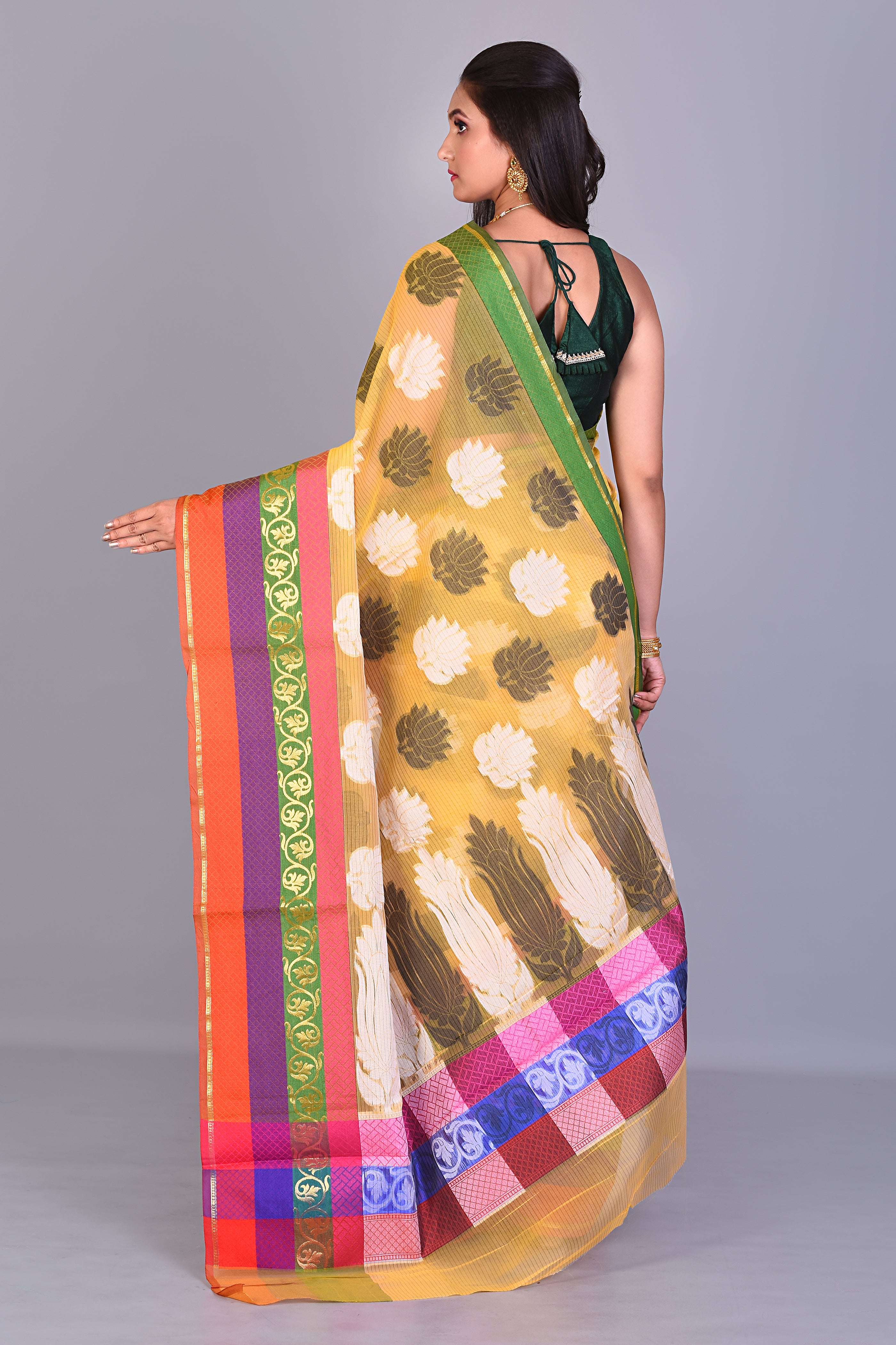 Fancy Yellow Silk Saree with Threadwork - Keya Seth Exclusive