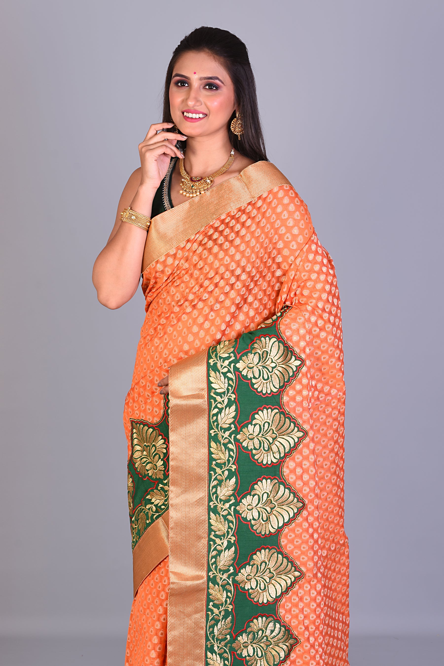 Fancy Orange Organza Saree - Keya Seth Exclusive