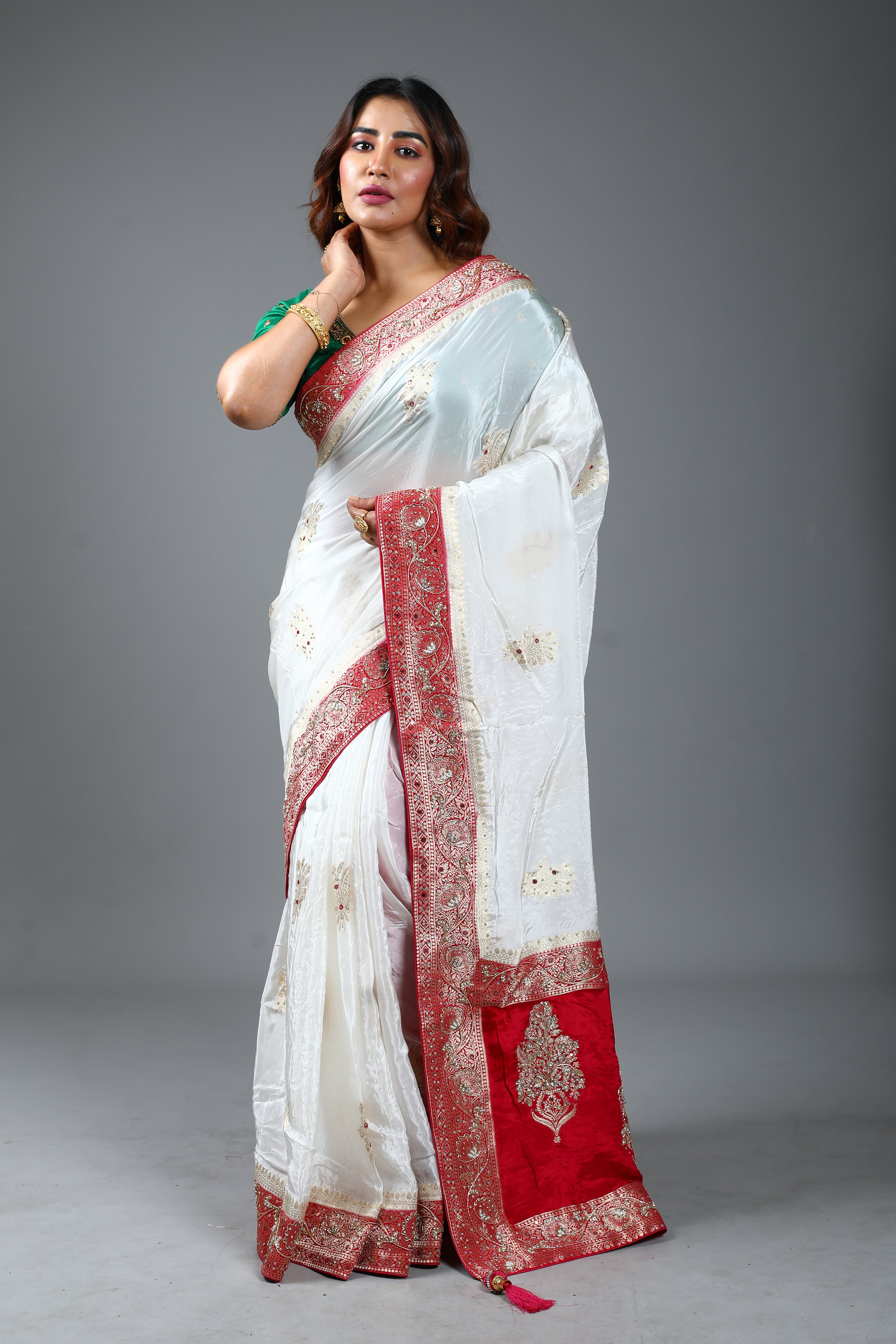 White Designer Dola Silk Saree