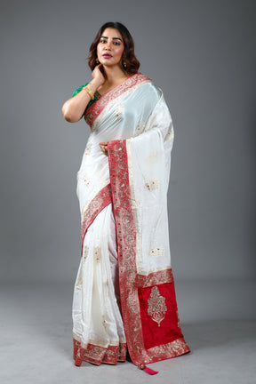 White Designer Dola Silk Saree