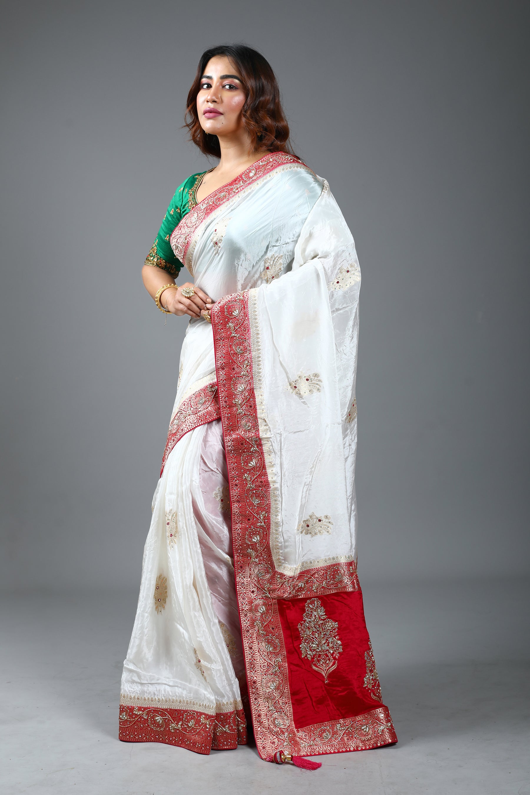 White Designer Dola Silk Saree