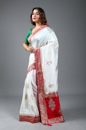 White Designer Dola Silk Saree