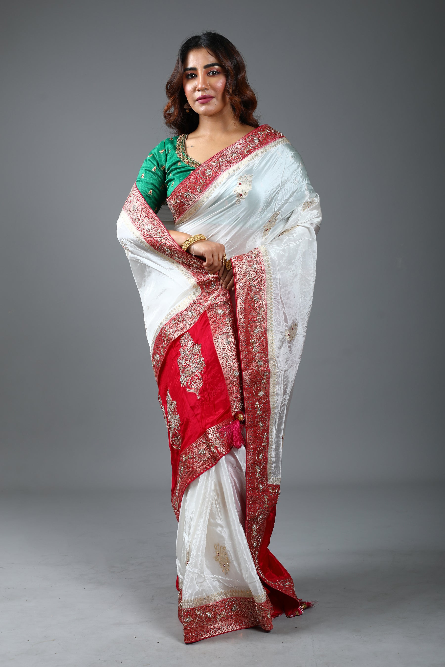 White Designer Dola Silk Saree