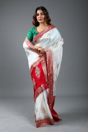 White Designer Dola Silk Saree