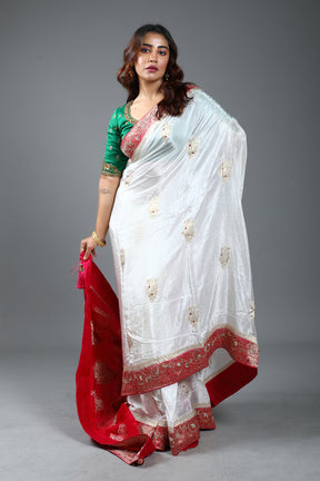 White Designer Dola Silk Saree
