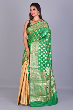 Fancy Green & Beige Half & Half Silk Saree - Keya Seth Exclusive