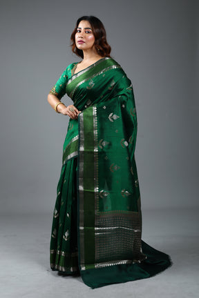 Bottle Green Pure Tissue Saree