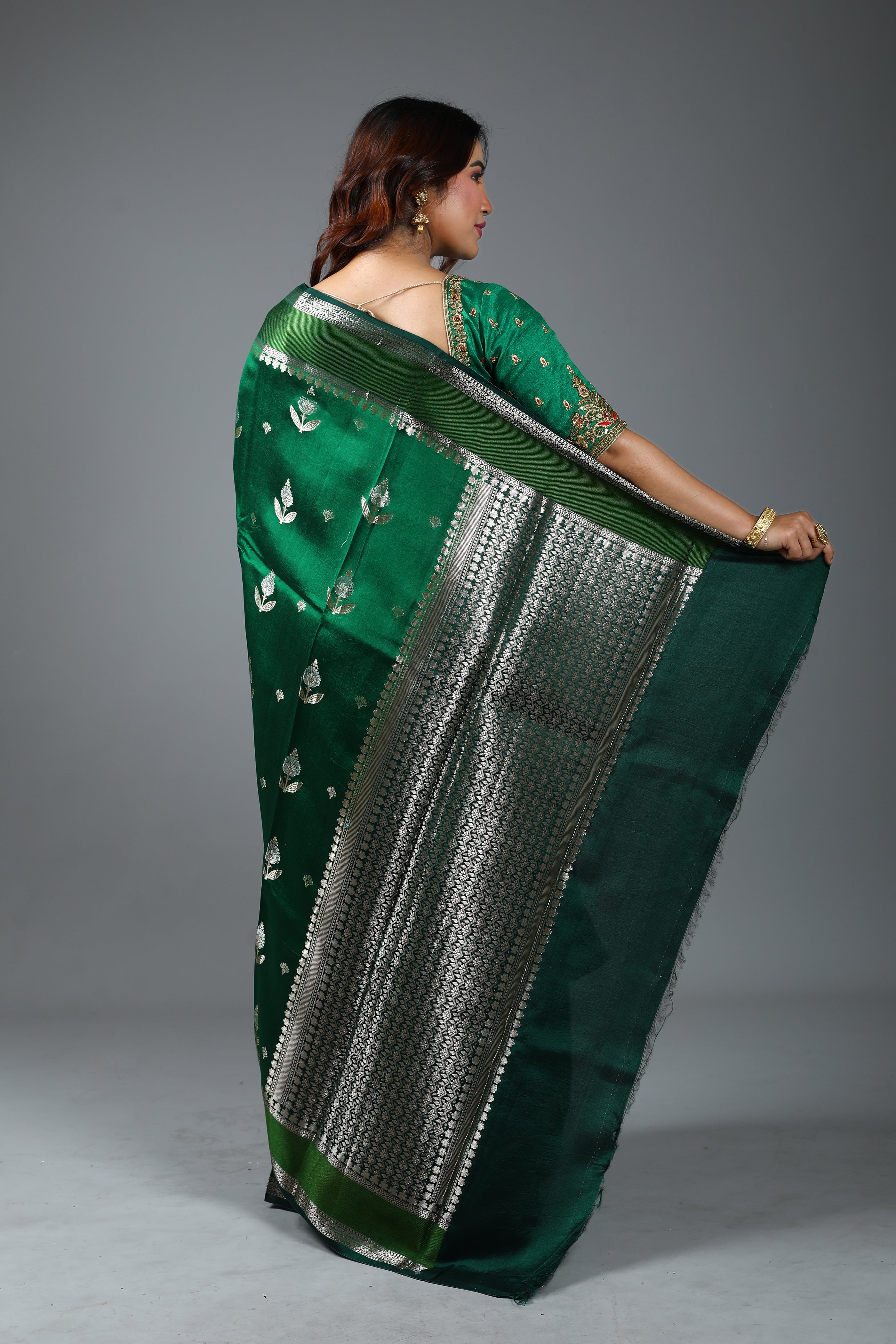 Bottle Green Pure Tissue Saree