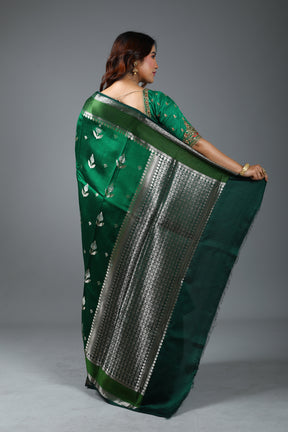 Bottle Green Pure Tissue Saree