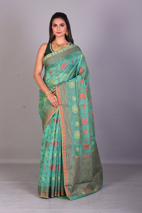 Fancy Sea Green Blended Silk Saree with Threadwork - Keya Seth Exclusive