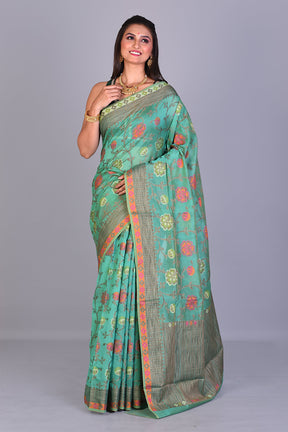 Fancy Sea Green Blended Silk Saree with Threadwork - Keya Seth Exclusive