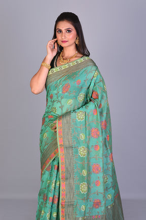 Fancy Sea Green Blended Silk Saree with Threadwork - Keya Seth Exclusive