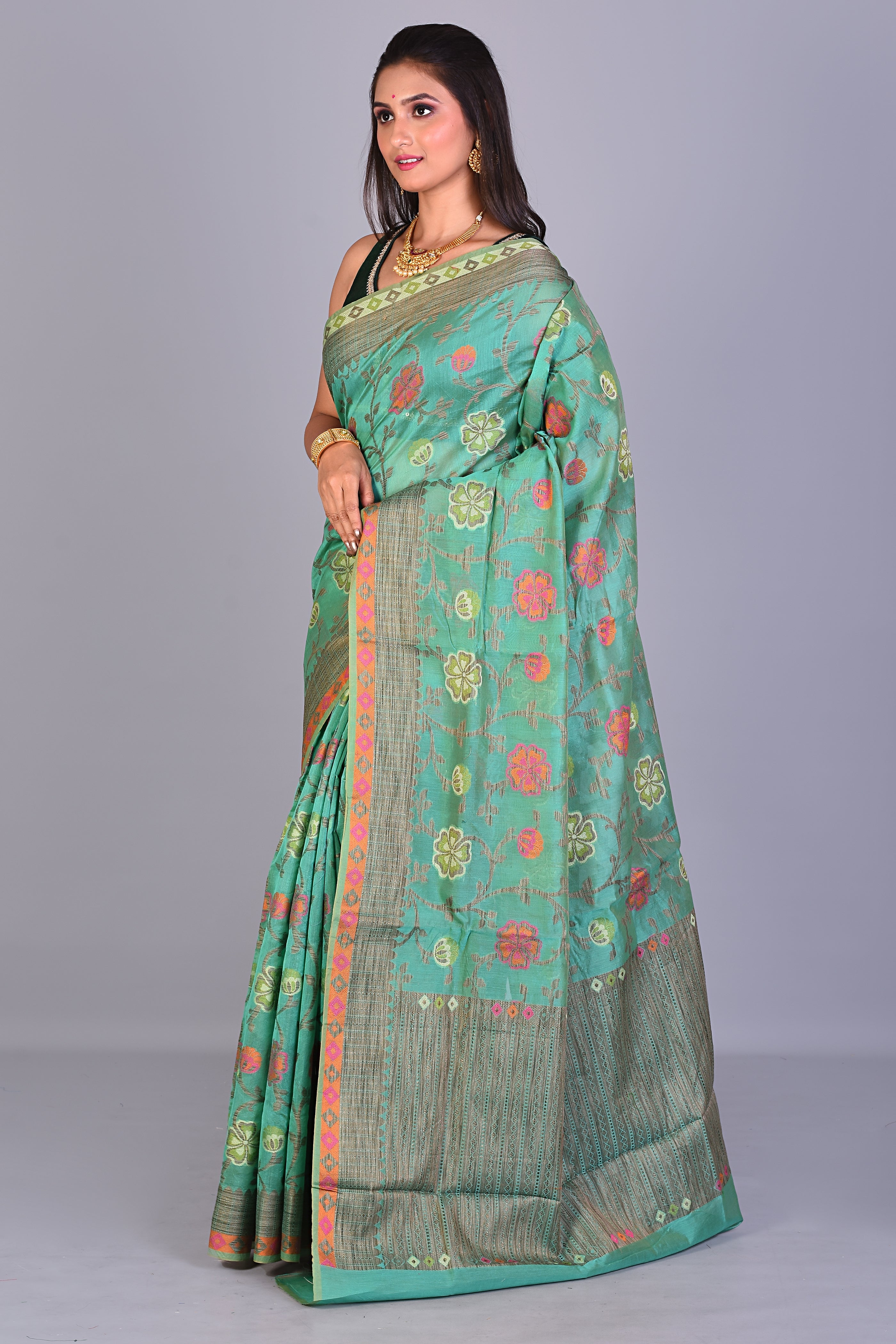 Fancy Sea Green Blended Silk Saree with Threadwork - Keya Seth Exclusive