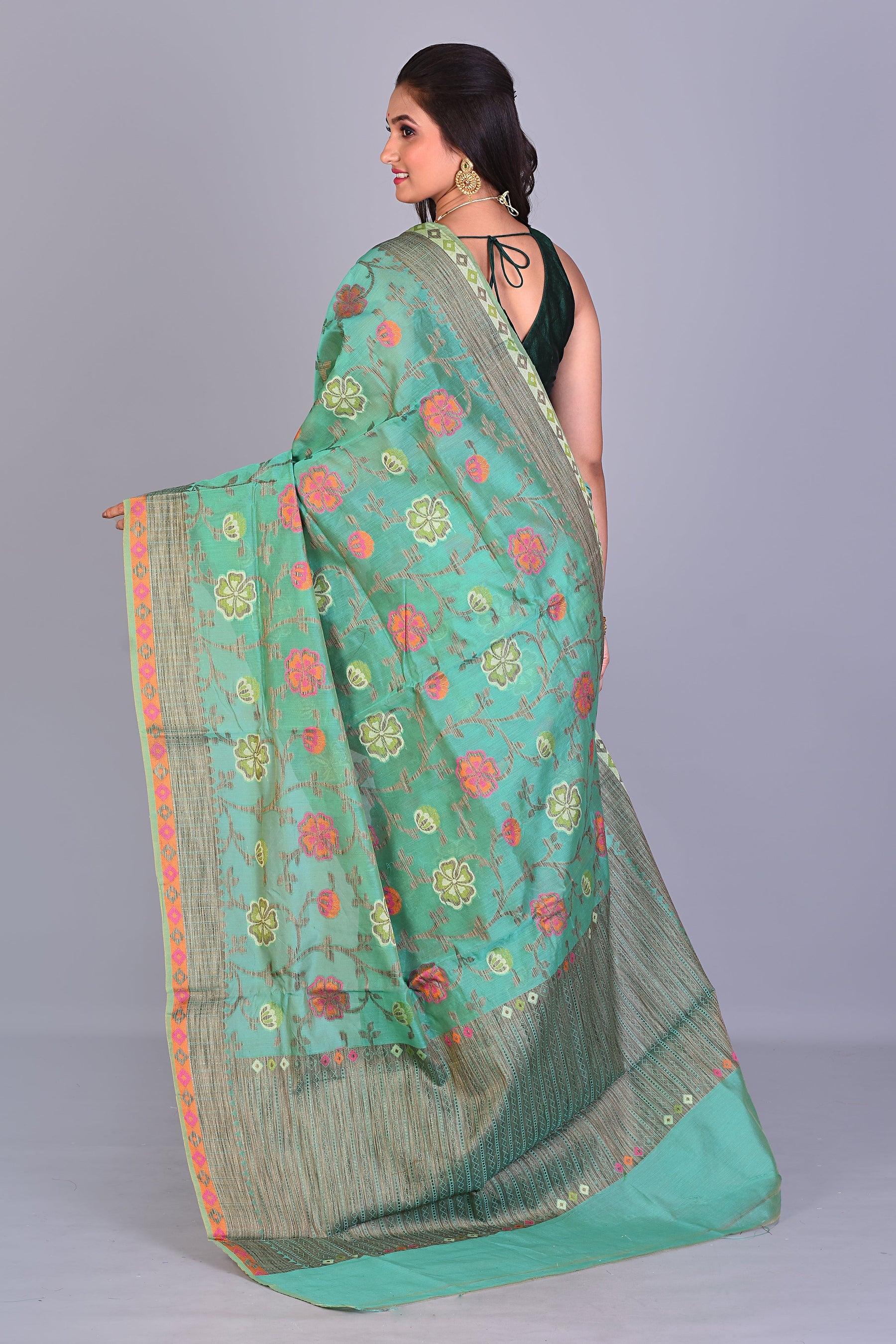 Fancy Sea Green Blended Silk Saree with Threadwork - Keya Seth Exclusive