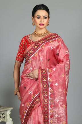 Pink Blended Silk Saree with Thraedwork