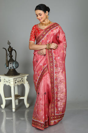 Pink Blended Silk Saree with Thraedwork
