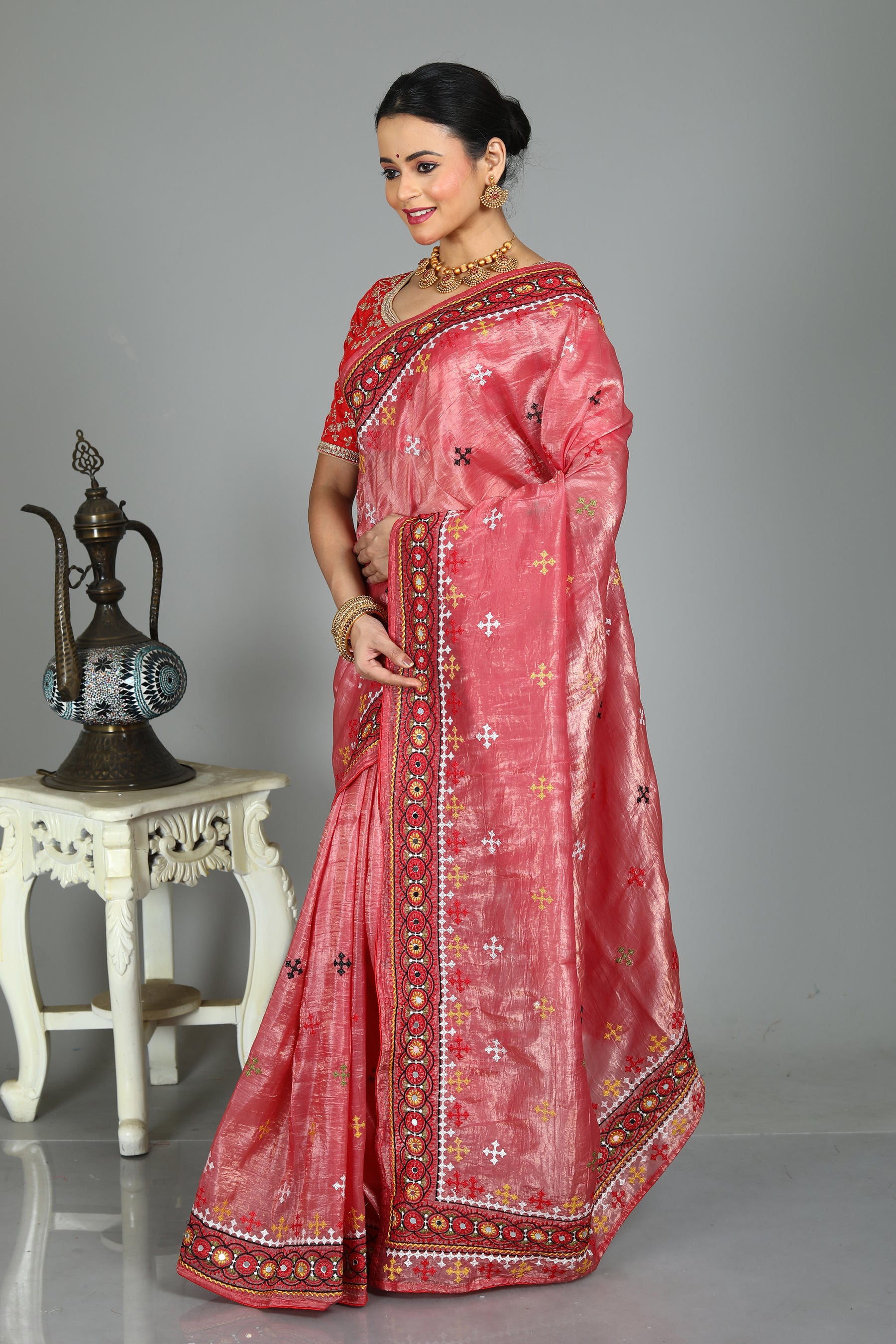 Pink Blended Silk Saree with Thraedwork