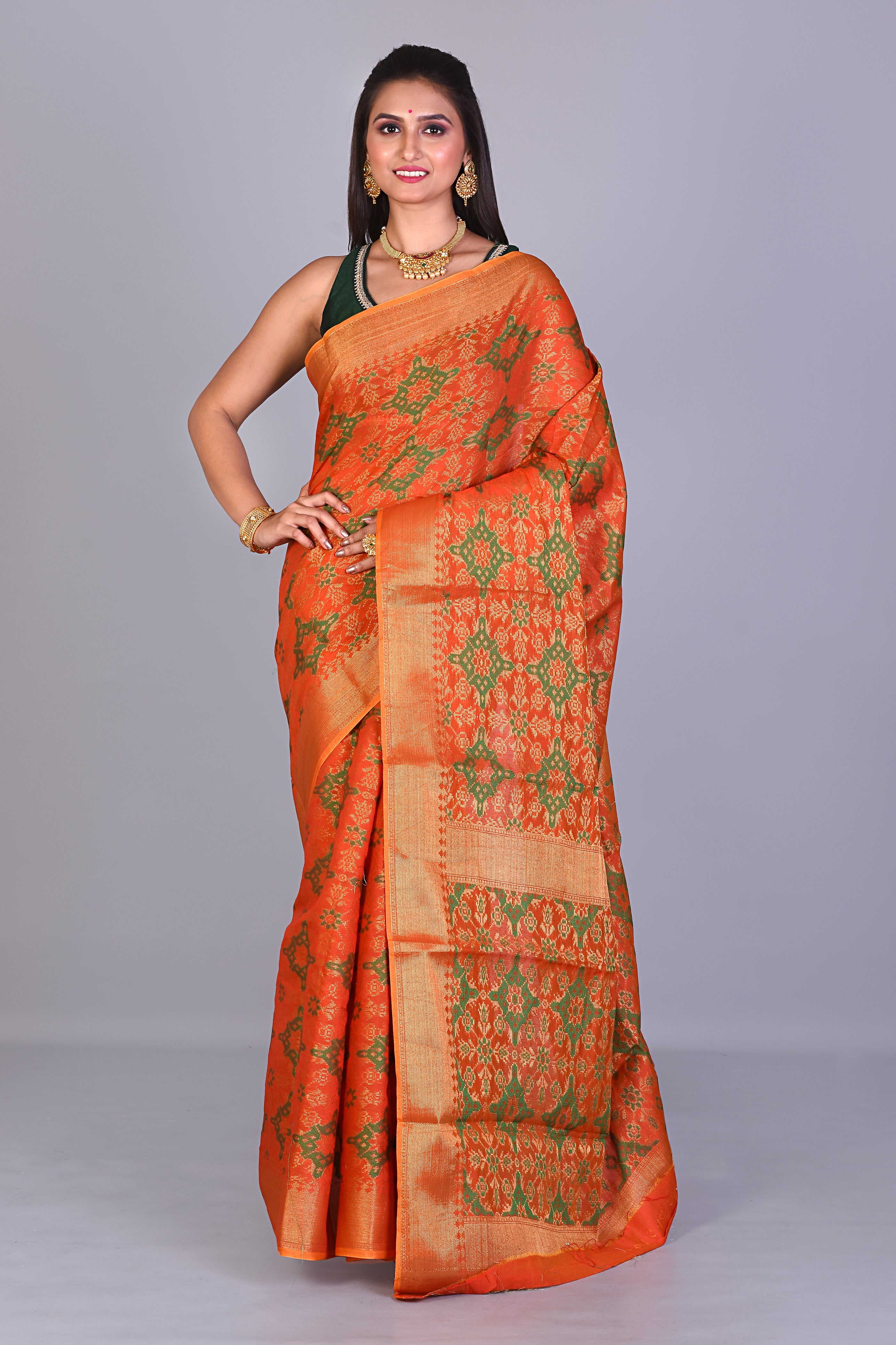 Fancy Orange Silk Saree with Threadwork - Keya Seth Exclusive