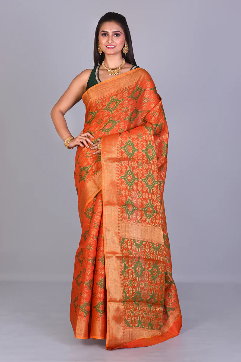 Fancy Orange Silk Saree with Threadwork - Keya Seth Exclusive