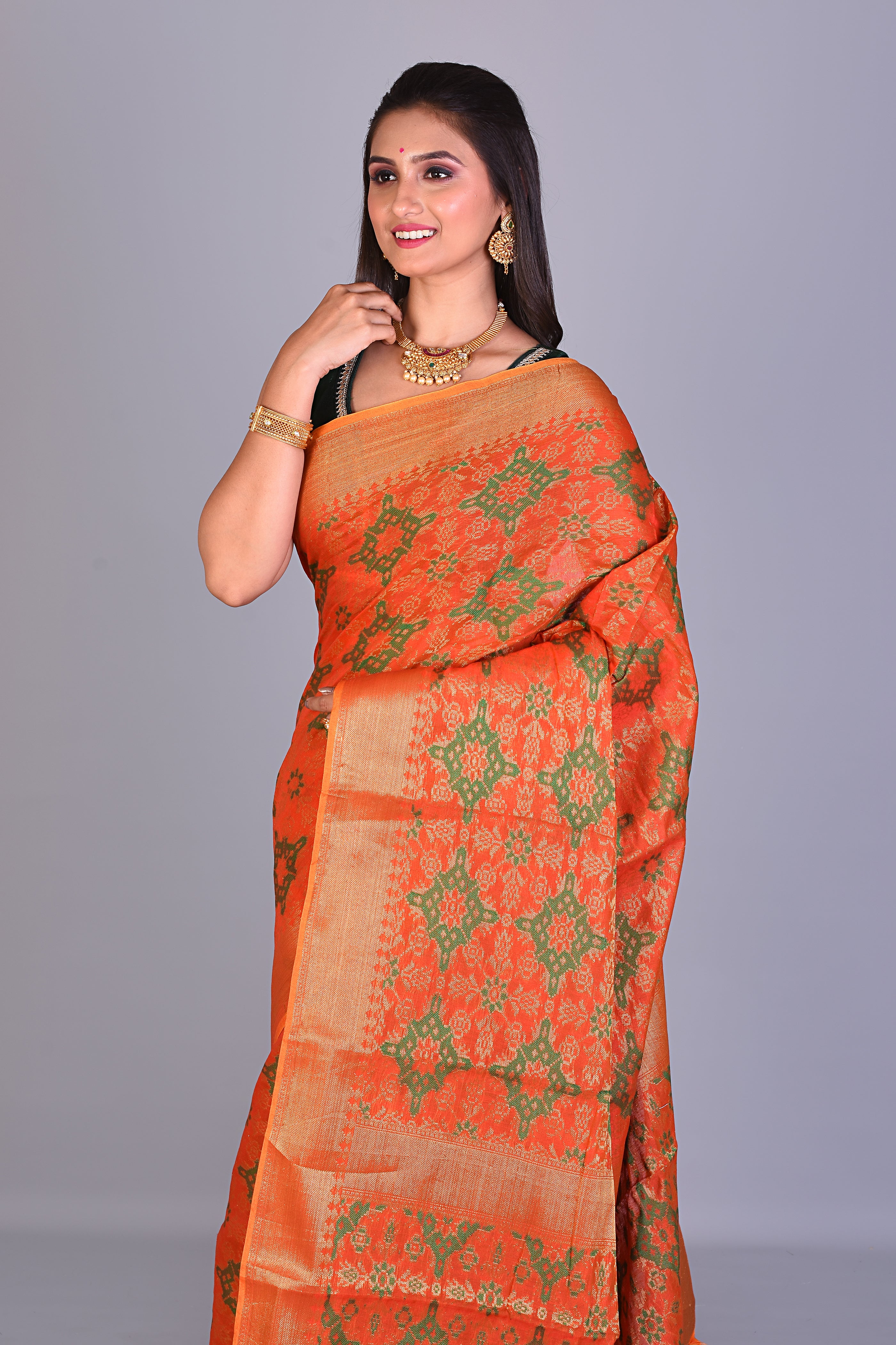 Fancy Orange Silk Saree with Threadwork - Keya Seth Exclusive