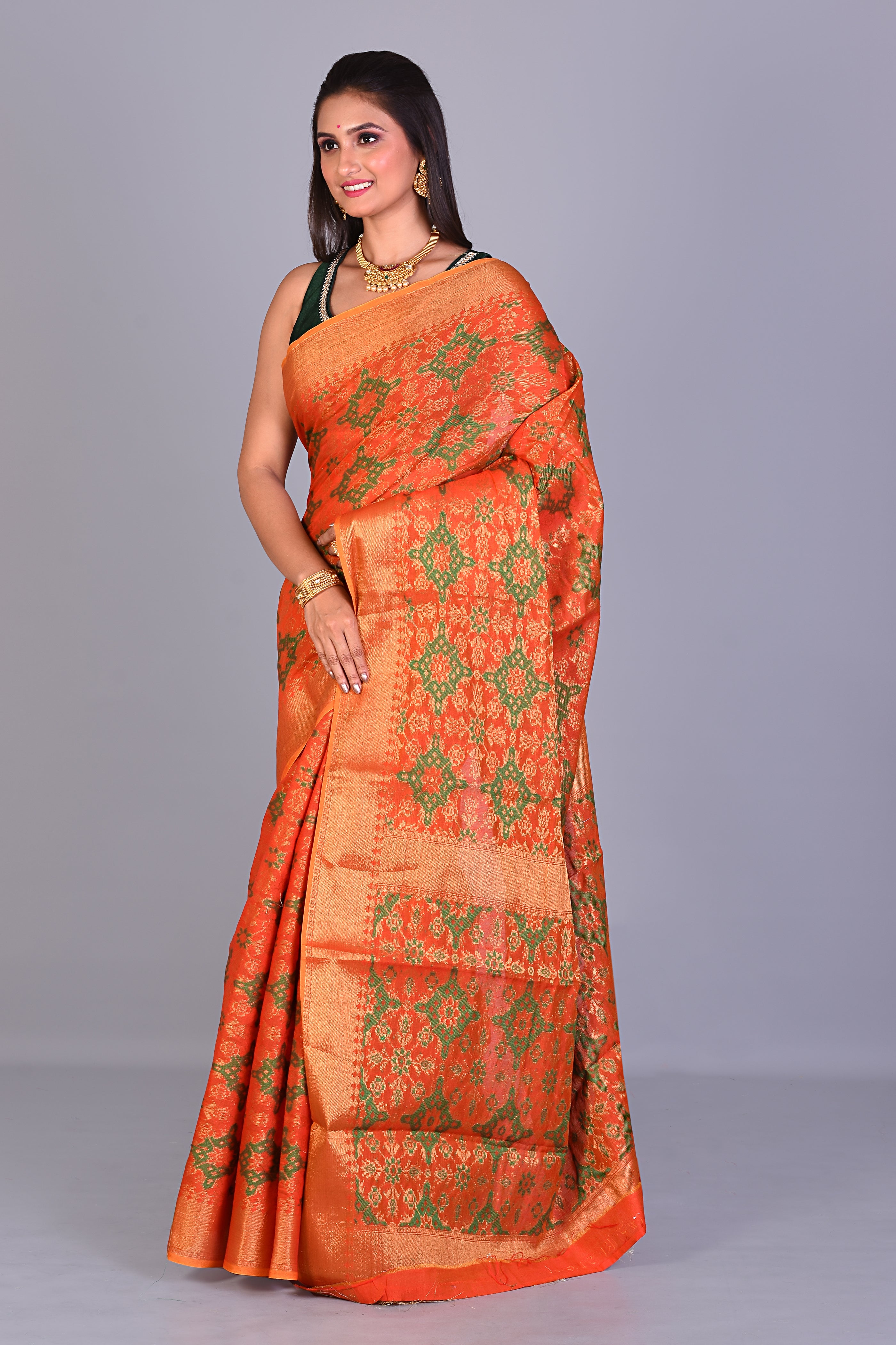 Fancy Orange Silk Saree with Threadwork - Keya Seth Exclusive