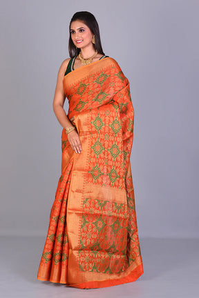 Fancy Orange Silk Saree with Threadwork - Keya Seth Exclusive