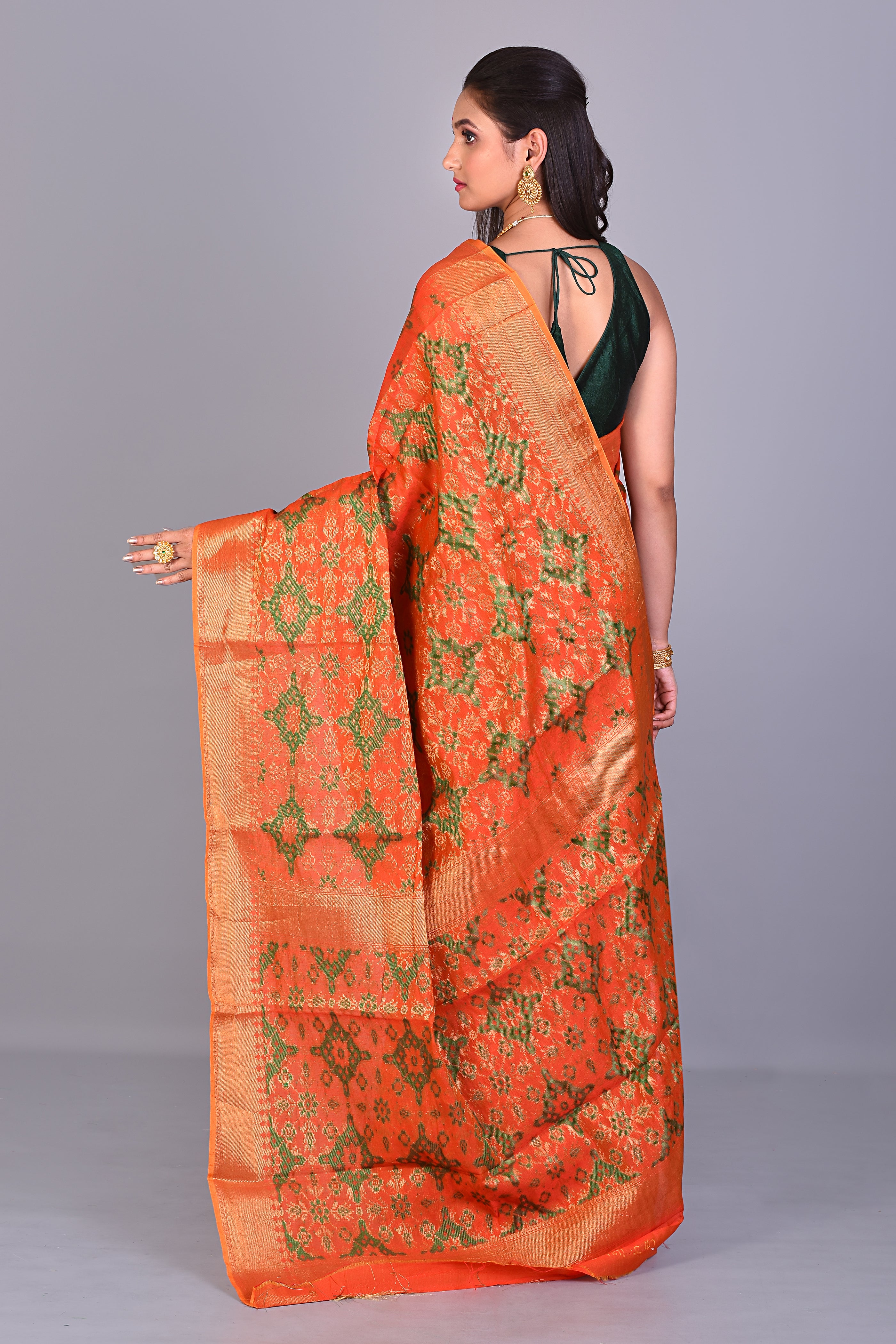 Fancy Orange Silk Saree with Threadwork - Keya Seth Exclusive