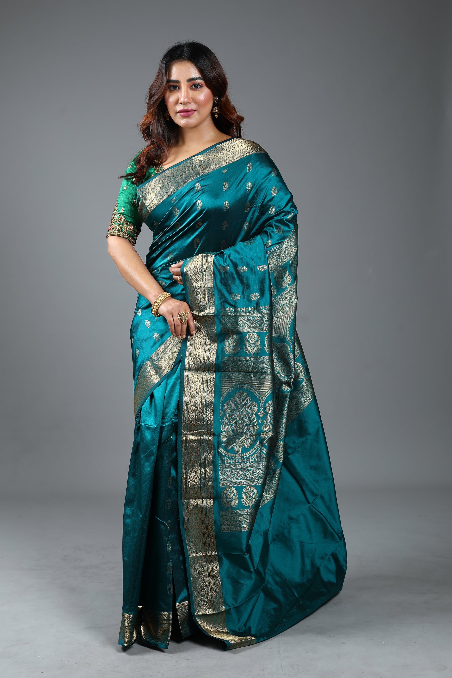 Rama Green Blended Kanjivaram Silk Saree