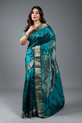 Rama Green Blended Kanjivaram Silk Saree
