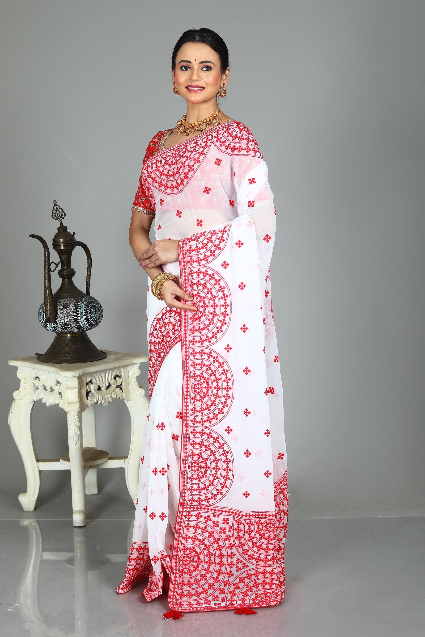 White Blended Chiffon Saree