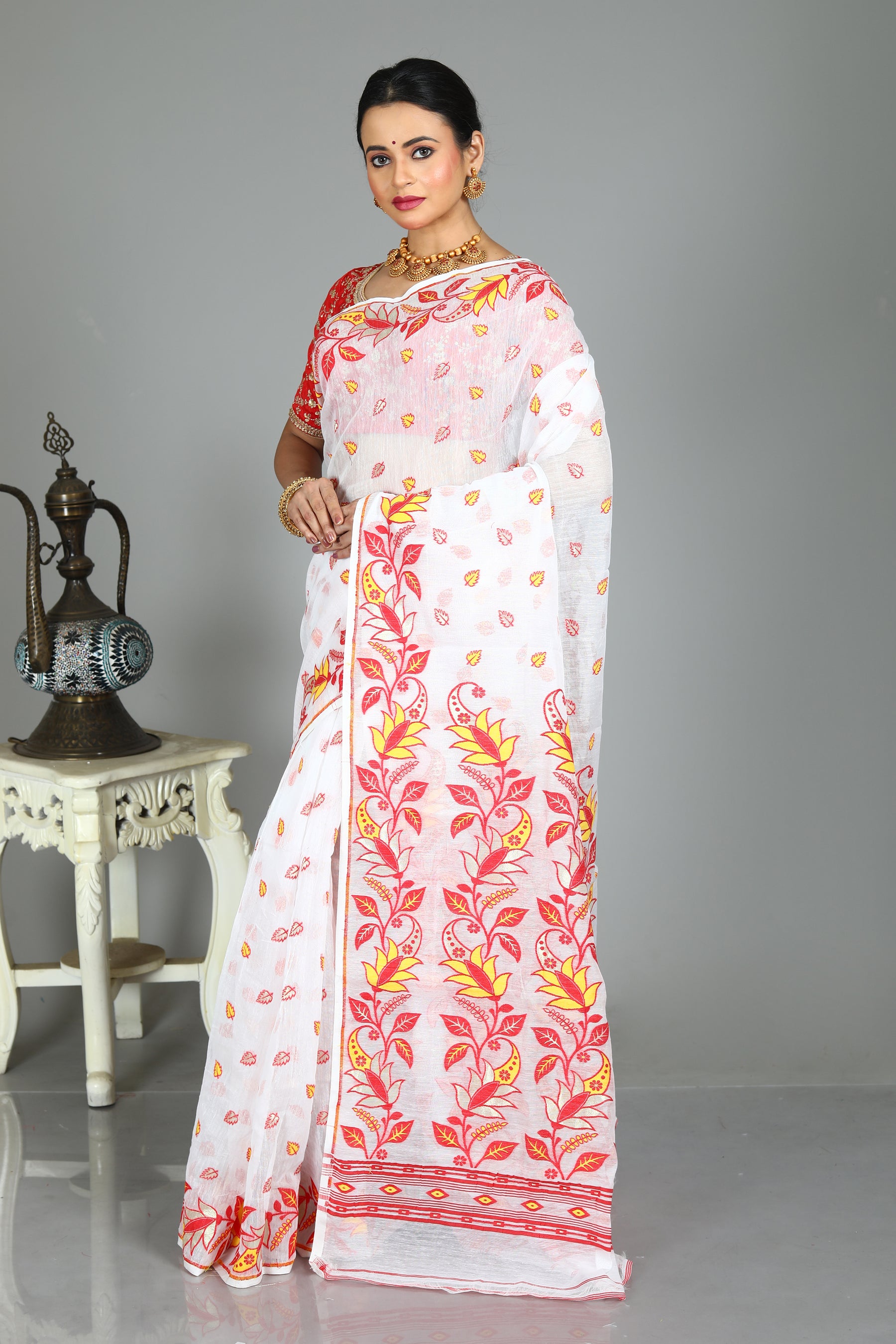 White Blended Jamdani Saree