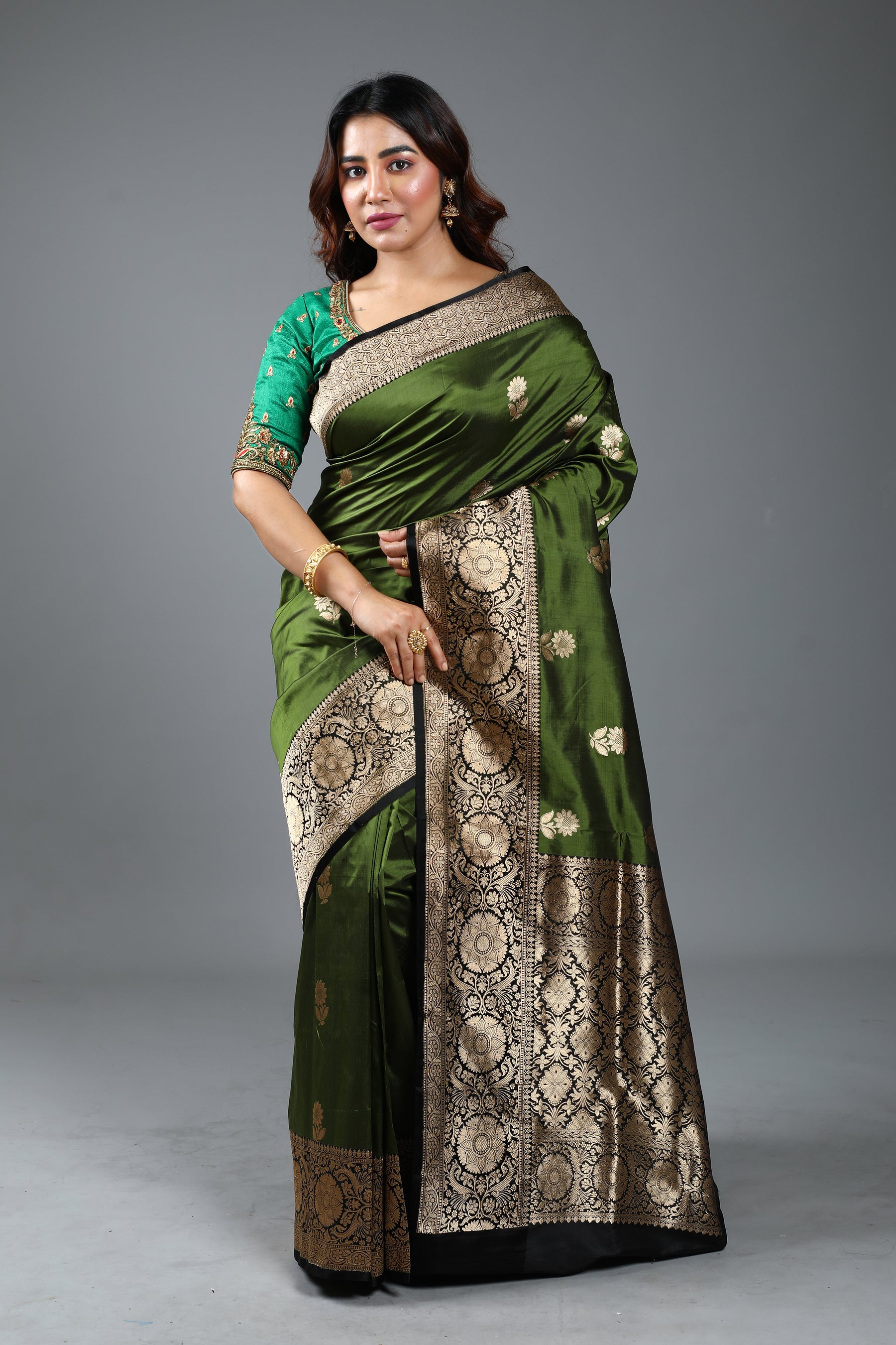 Olive Pure Katan Silk Saree
